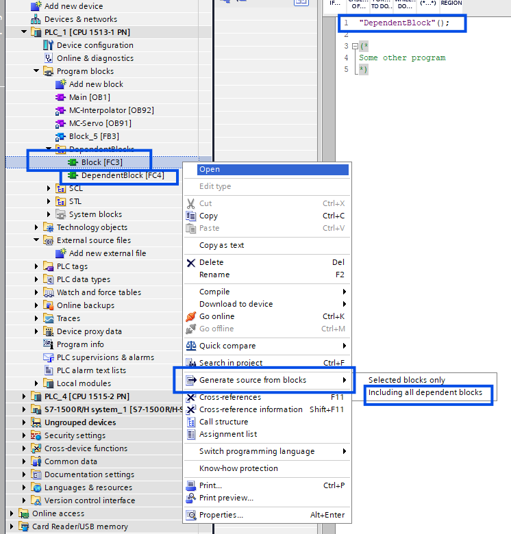DependentBlockExport
